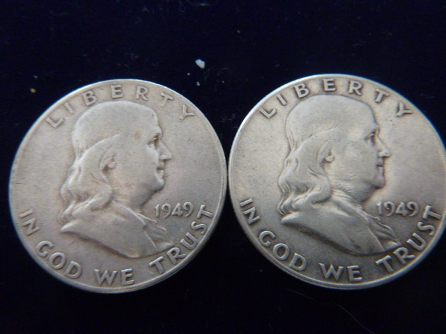 2 1949 Franklin Silver Half Dollars