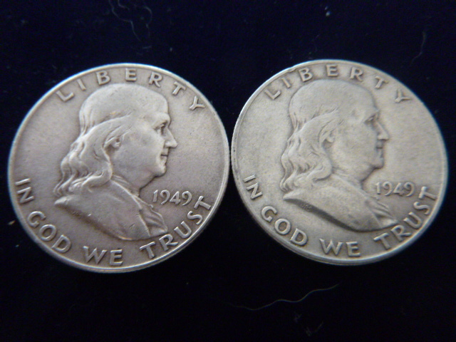 2 1949 Franklin Silver Half Dollars