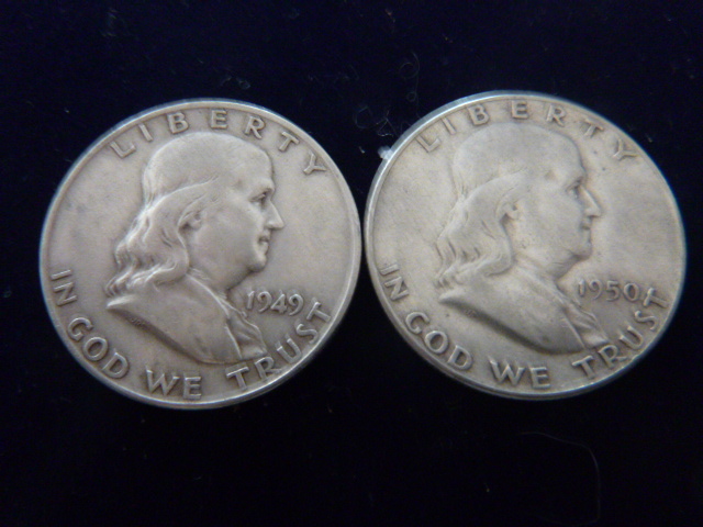 1949 and 1950 Franklin Silver Half Dollars