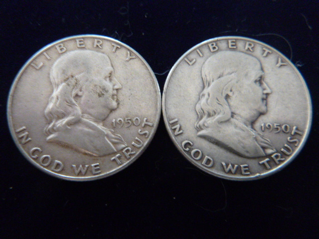 2 1950 Franklin Silver Half Dollars
