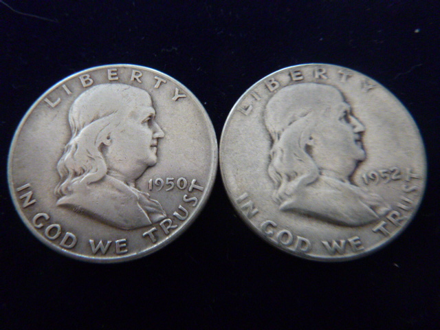 1950 and 1952 Franklin Silver Half Dollars