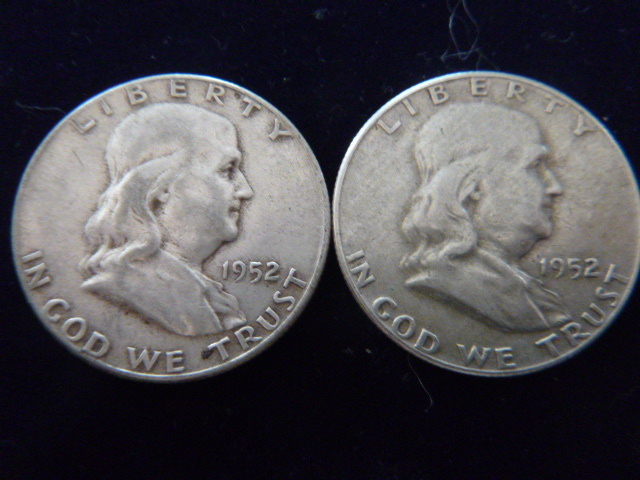 2 1952 Franklin Silver Half Dollars