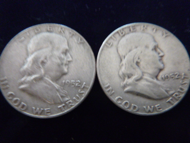 2 1952 Franklin Silver Half Dollars