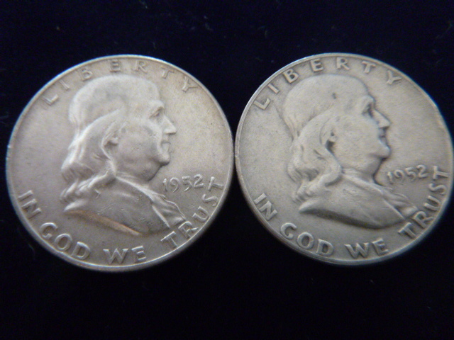 2 1952 Franklin Silver Half Dollars