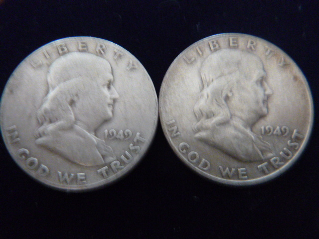 2 1949 Franklin Silver Half Dollars