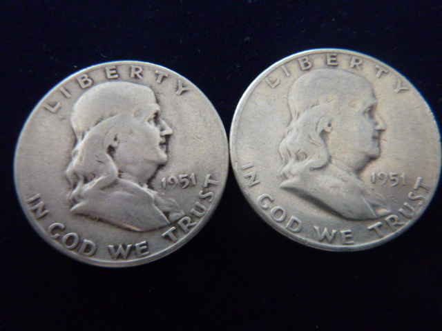 2 1951 Franklin Silver Half Dollars
