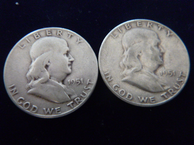 2 1951 Franklin Silver Half Dollars