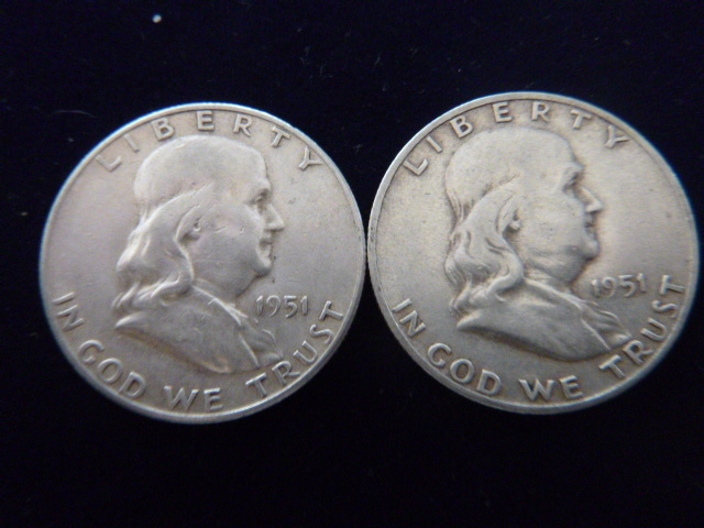 2 1951 Franklin Silver Half Dollars