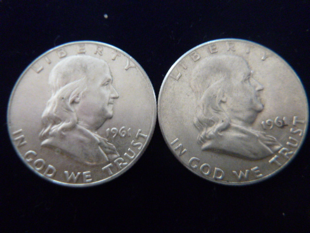 2 1961 Franklin Silver Half Dollars