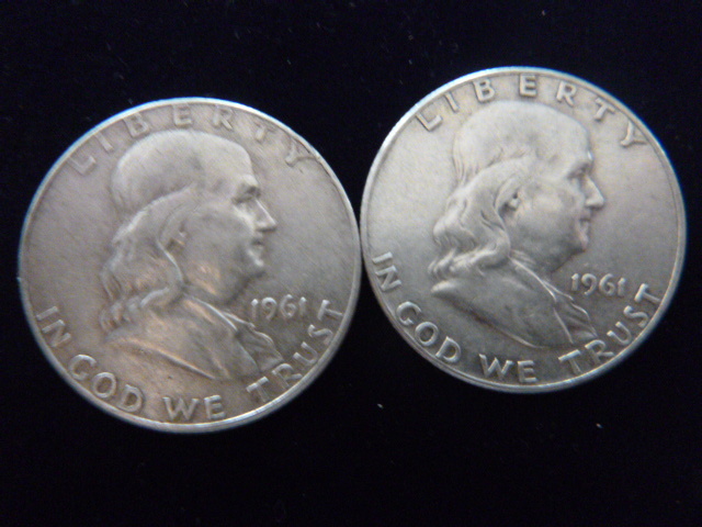 2 1961 Franklin Silver Half Dollars