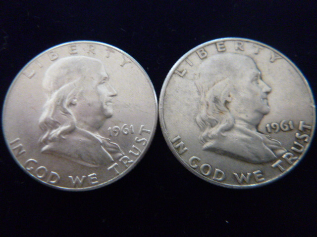 2 1961 Franklin Silver Half Dollars