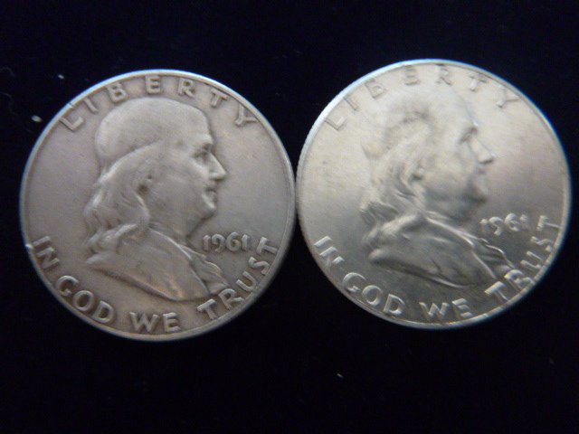 2 1961 Franklin Silver Half Dollars