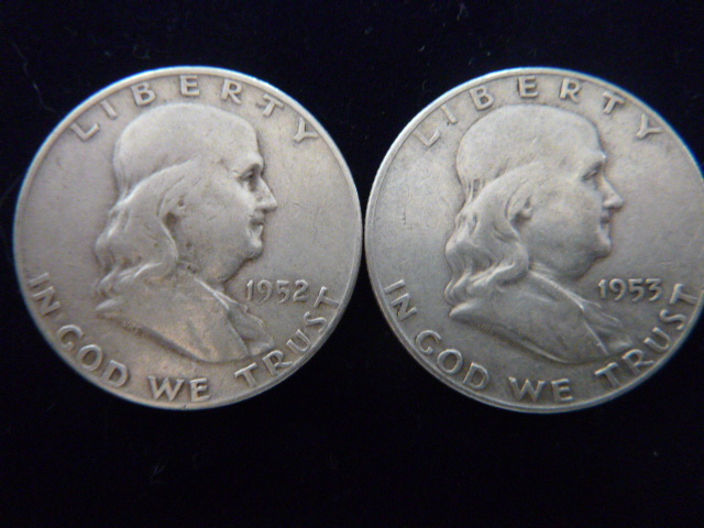 1952 and 1953 Franklin Silver Half Dollars