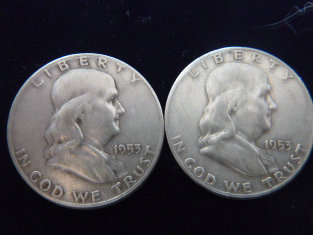 2 1953 Franklin Silver Half Dollars