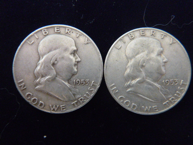 2 1953 Franklin Silver Half Dollars