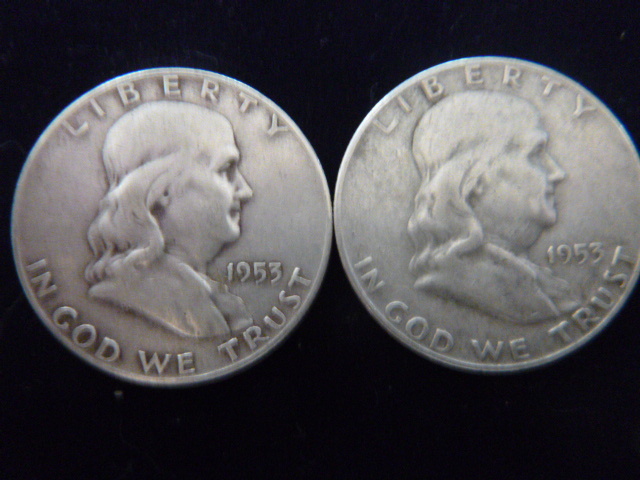 2 1953 Franklin Silver Half Dollars