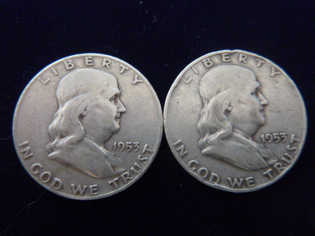 2 1953 Franklin Silver Half Dollars