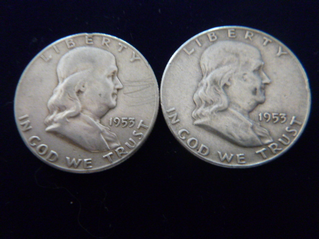 2 1953 Franklin Silver Half Dollars