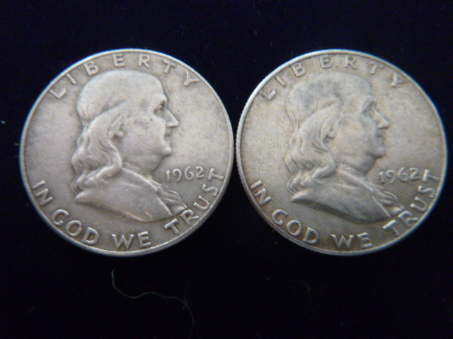 2 1962 Franklin Silver Half Dollars