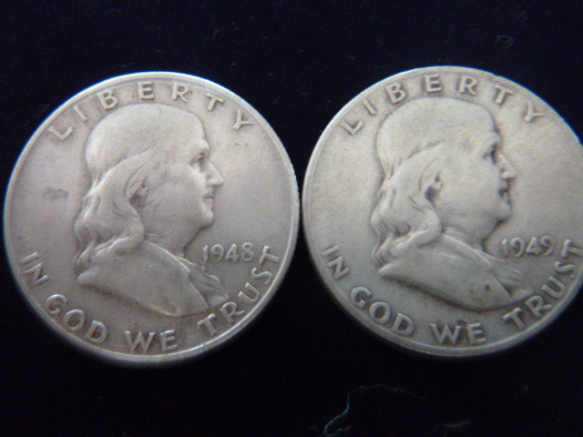 1948 and 1949 Franklin Silver Half Dollars