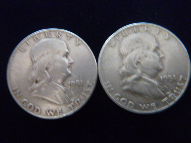 2 1951 Franklin Silver Half Dollars