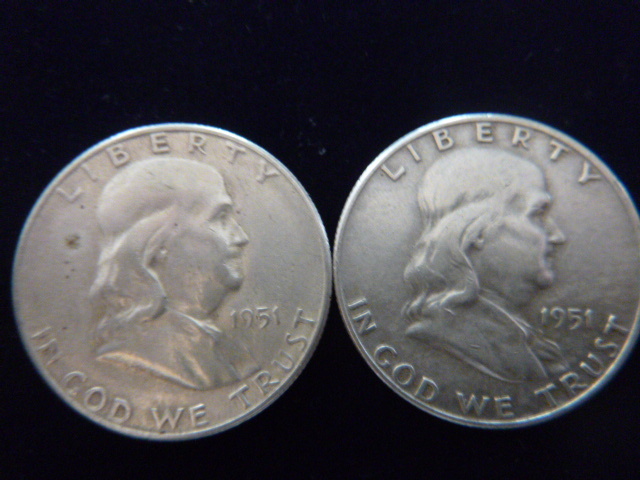 2 1951 Franklin Silver Half Dollars
