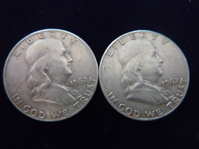 2 1962 Franklin Silver Half Dollars