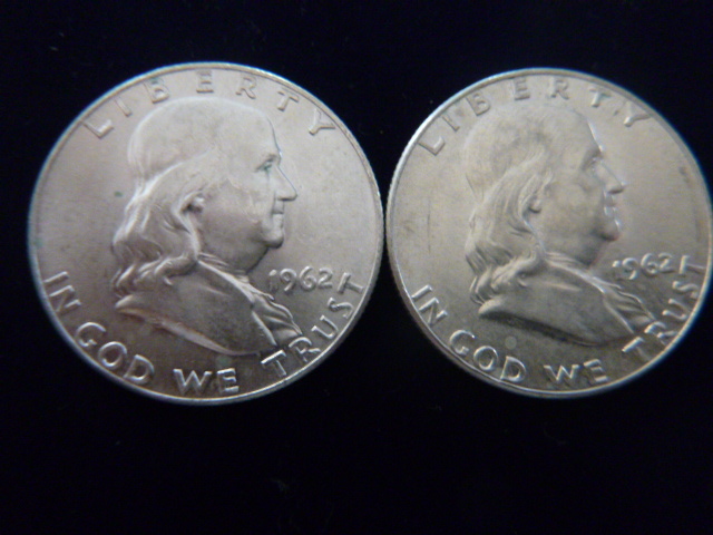 2 1962 Franklin Silver Half Dollars