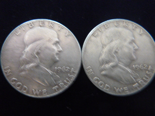 2 1962 Franklin Silver Half Dollars