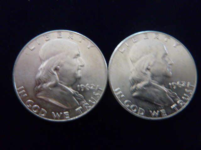 2 1962 Franklin Silver Half Dollars