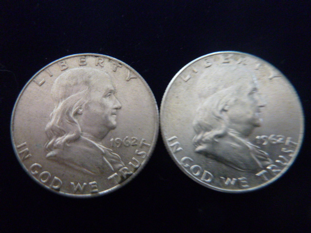 2 1962 Franklin Silver Half Dollars