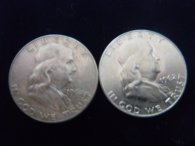 2 1962 Franklin Silver Half Dollars