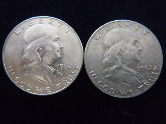 2 1962 Franklin Silver Half Dollars