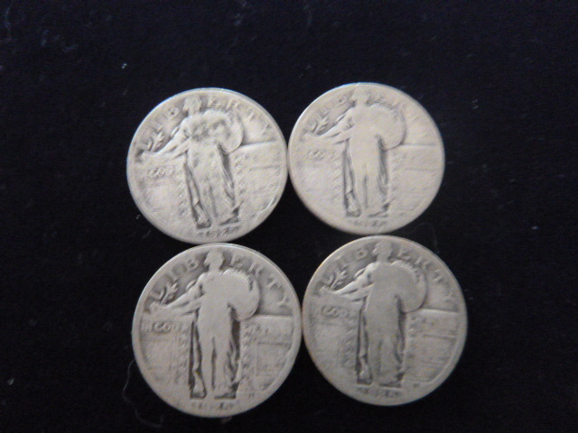 4 1925 Standing Liberty Silver Quarters