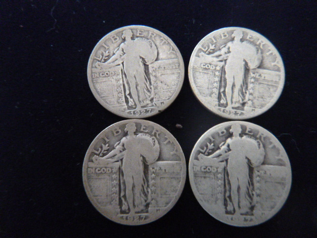 4 1927 Standing Liberty Silver Quarters