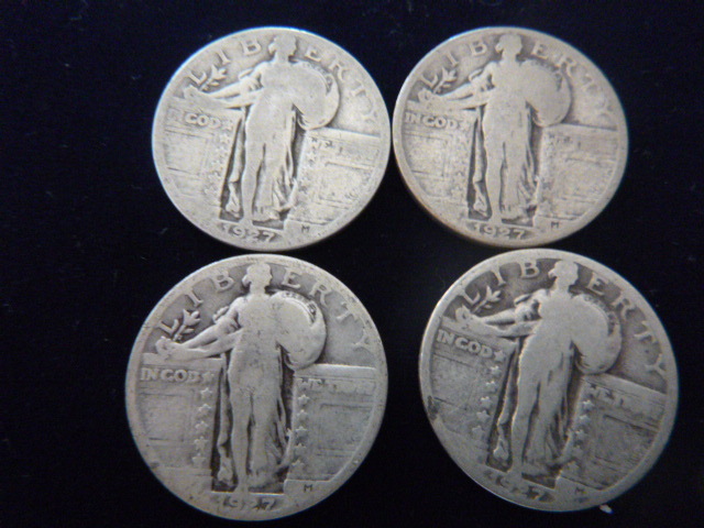 4 1927 Standing Liberty Silver Quarters