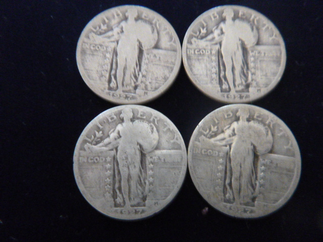 4 1927 Standing Liberty Silver Quarters