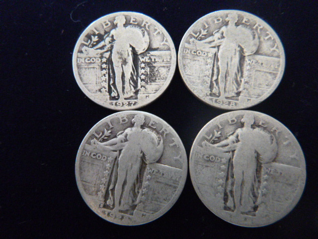 1927 and 3 1928 Standing Silver Quarters