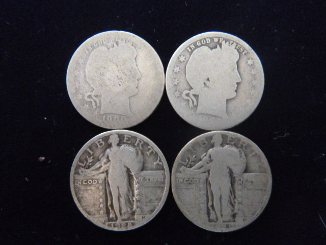 1900 and 19XX Barber and 1928 and 1929 Standing Liberty Silver Quarters