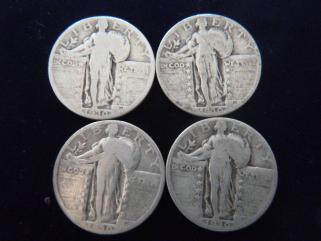 4 1930 Standing Liberty Silver Quarters
