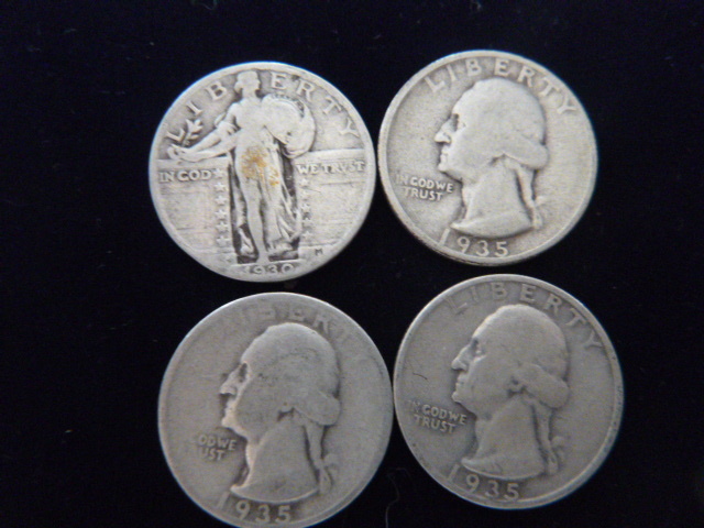 1930 Standing Liberty - 2 1935 and 1935 S Washington Silver Quarters