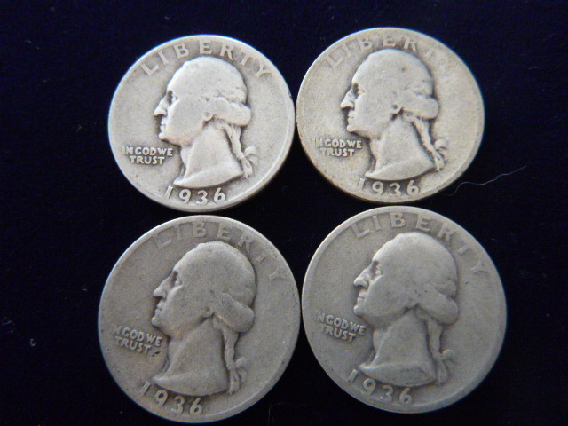 1936 - 3 1936 D Washington Silver Quarters