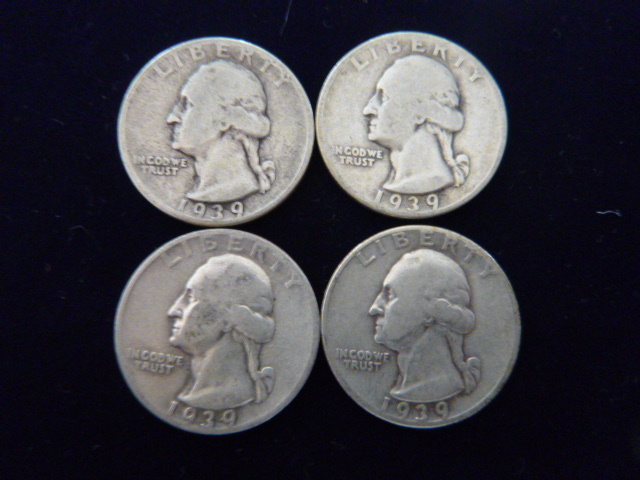 2 1939 and 2 1939 D Washington Silver Quarters