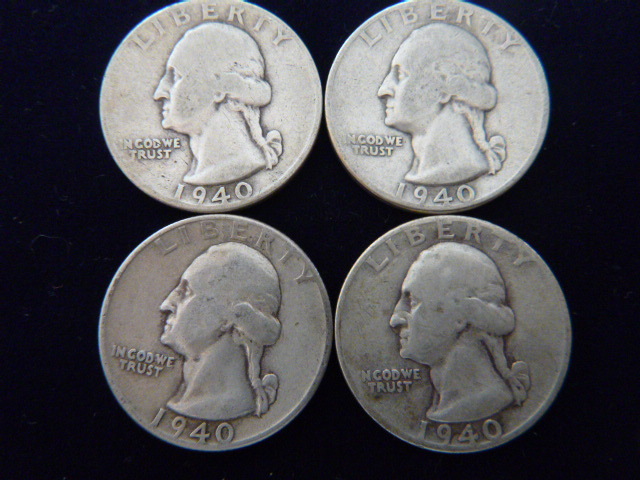 1940 and 3 1940 D Washington Silver Quarters