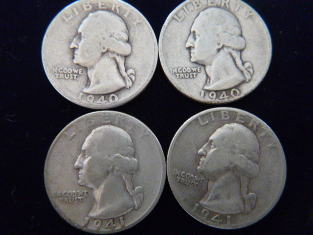 2 1940 S - 1941 - 1941 D Washington Silver Quarters