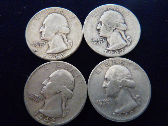 2 1947 - 1942 S and 1948 Washington Silver Quarters