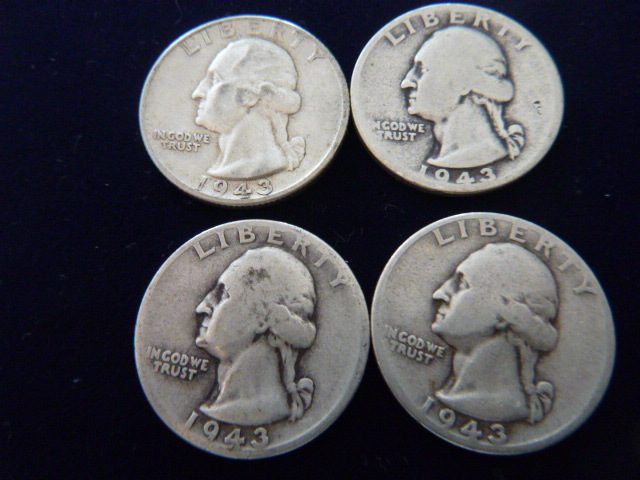 2 1943 D and 2 1943 Washington Silver Quarters