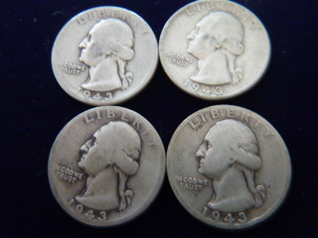 2 1943 and 2 1943 S Washington Silver Quarters