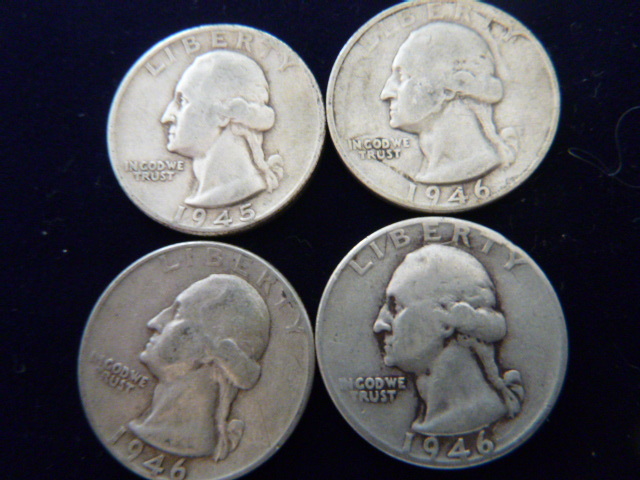 1945 S - 1946 D - 2 1946 Washington Silver Quarters