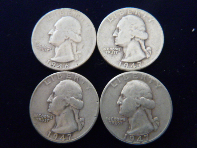 1946 S - 1947D - 2 1947 Washington Silver Quarters